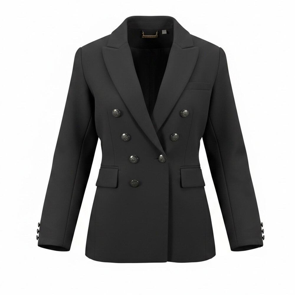 Tahari Double Breasted Black Blazer Lined Military Style 6P
